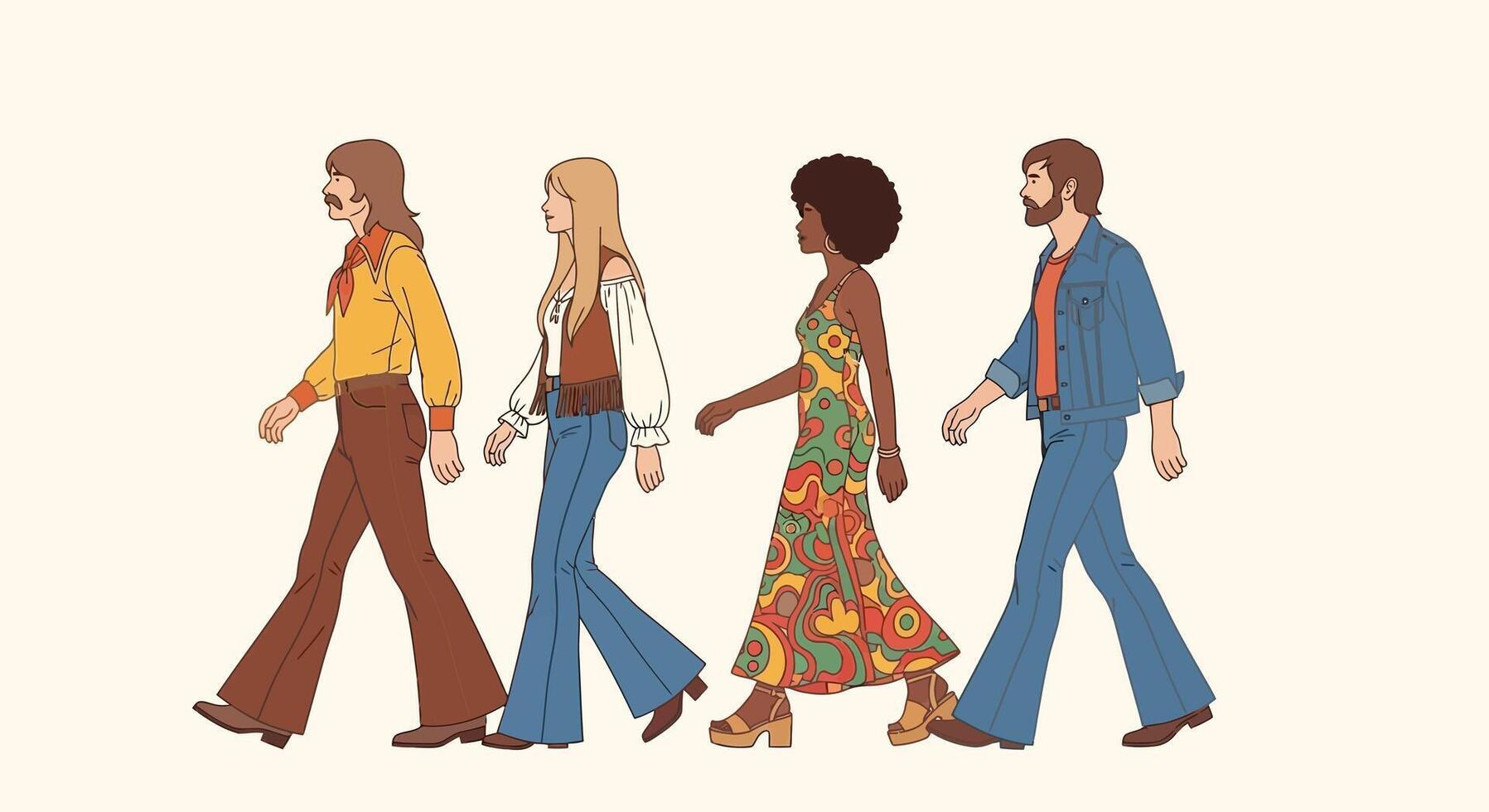 Retro Fashion Group Walk. vector