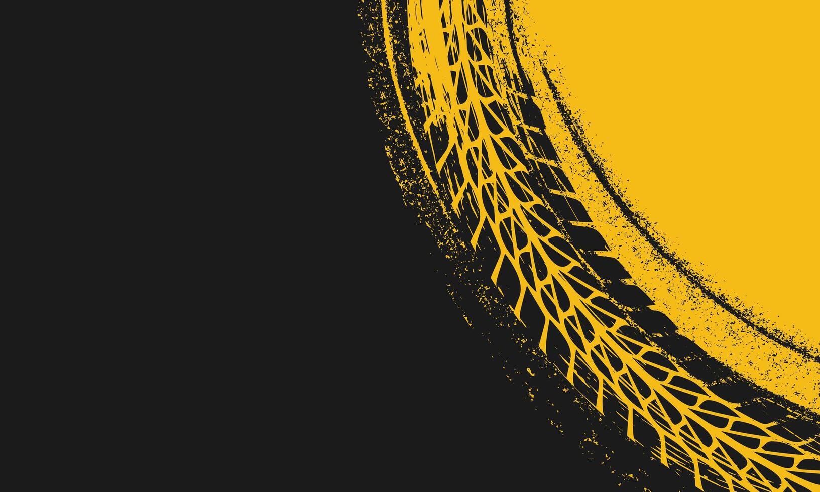 Yellow tire track on black background vector