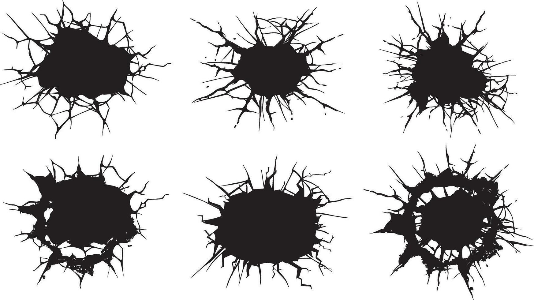 Collection of different cracked destroyed wall illustrations vector