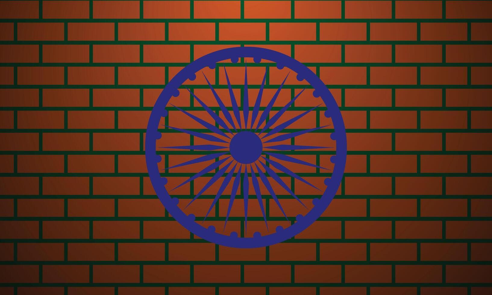 Ashoka Chakra Wheel Emblem on Brick Wall, Celebrating Indian Pride. vector
