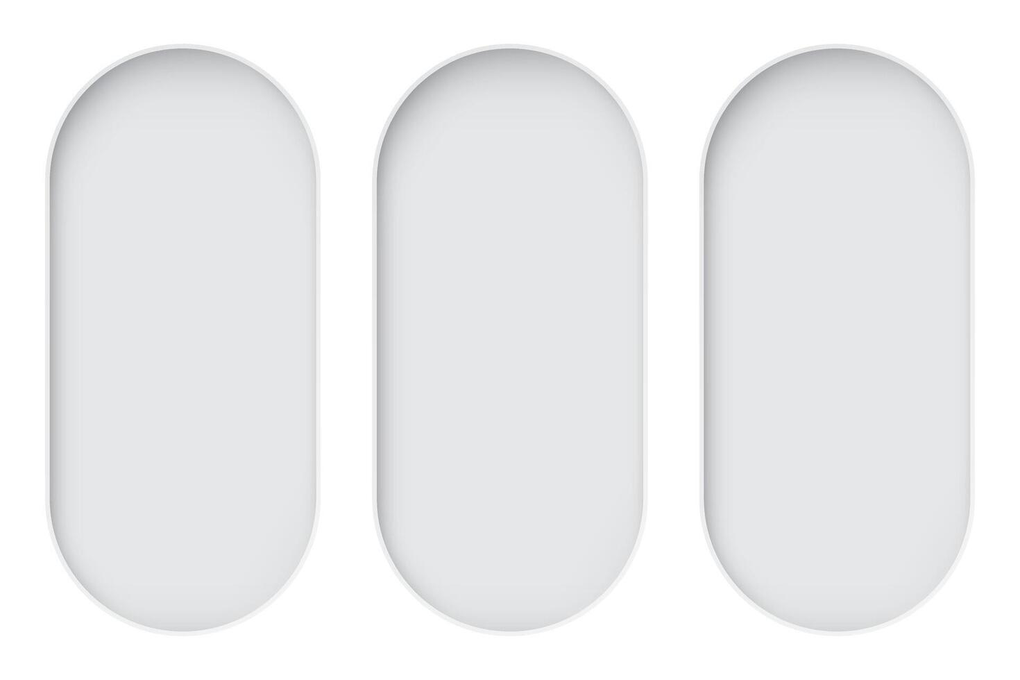 White background with three of 3D capsule shape frame paper cut style graphic illustration have blank space. vector