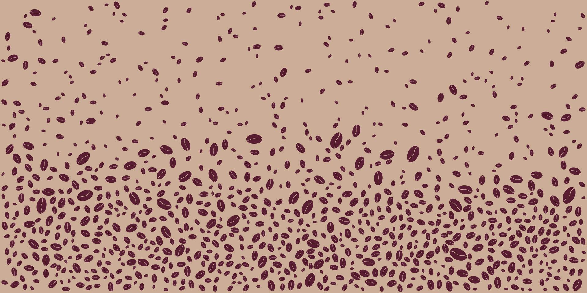 Coffee Beans Falling Pattern on Beige Background. vector