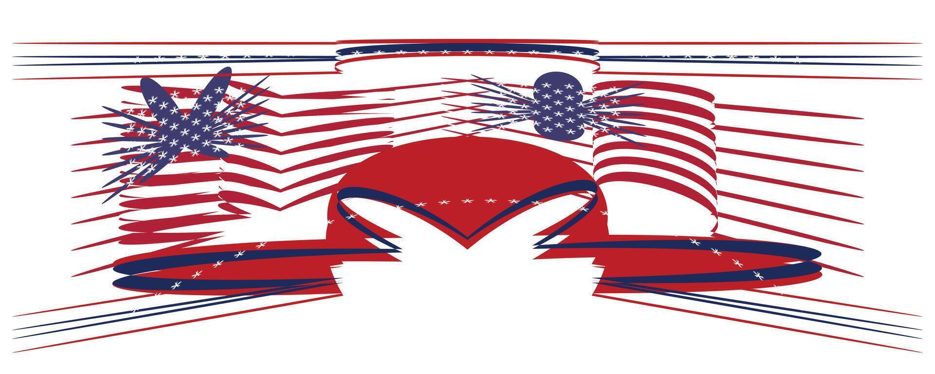 Patriotic Abstract Design Featuring Fireworks and American Flag. vector