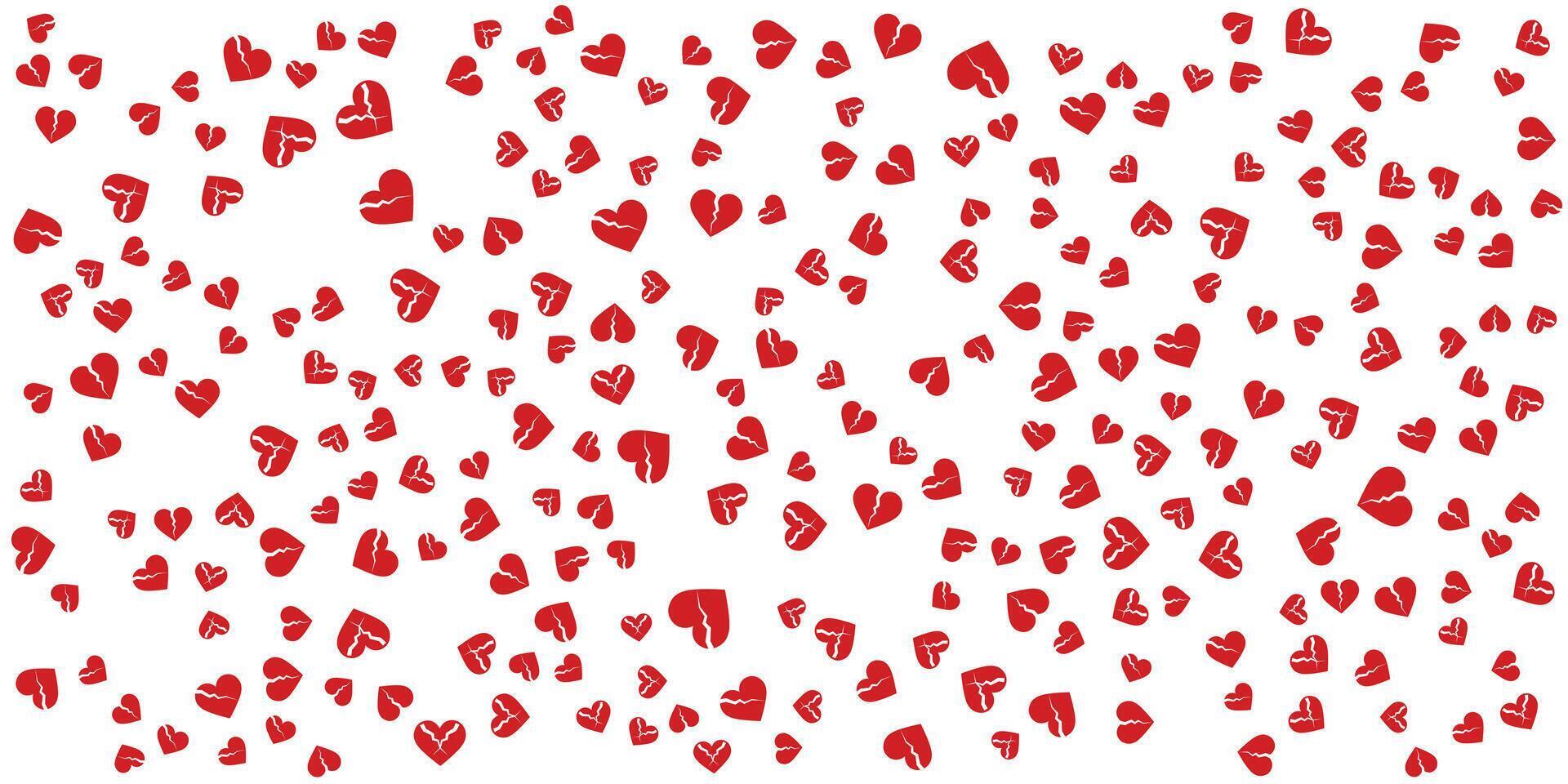 Heartbreak Pattern of Broken Hearts on White Background. vector