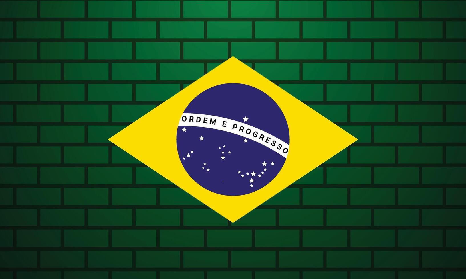 Brazilian Flag on a Dark Green Brick Wall. vector
