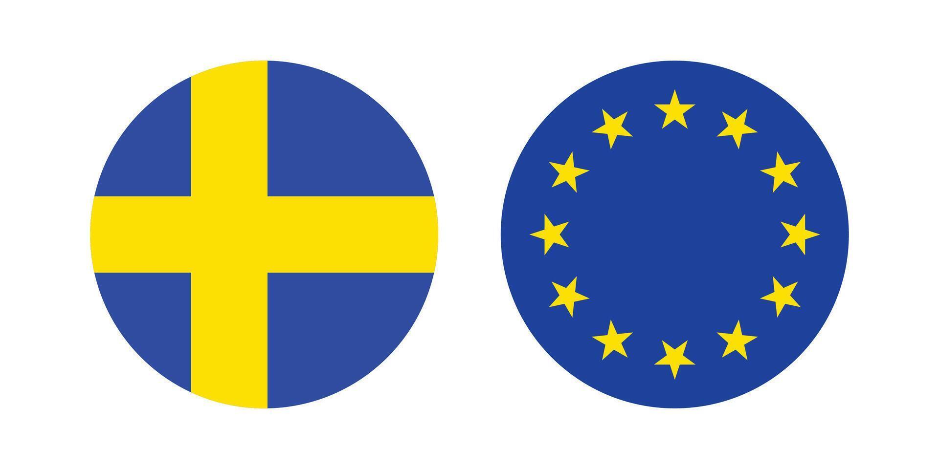 Sweden and the European Union Flags a white background. vector