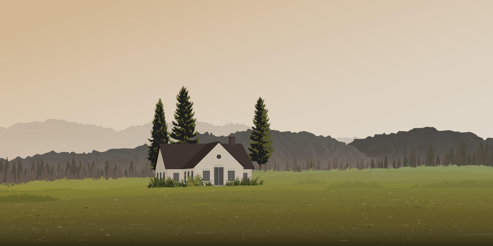 House in a peaceful landscape with trees vector