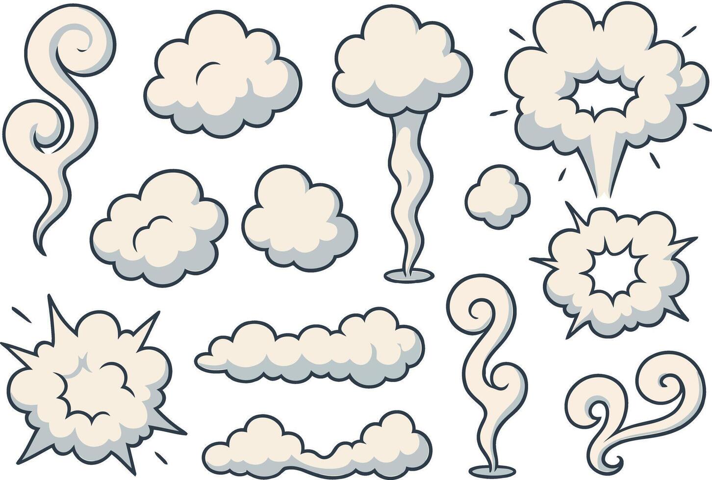 Collection of Cartoon Smoke and Cloud Elements vector