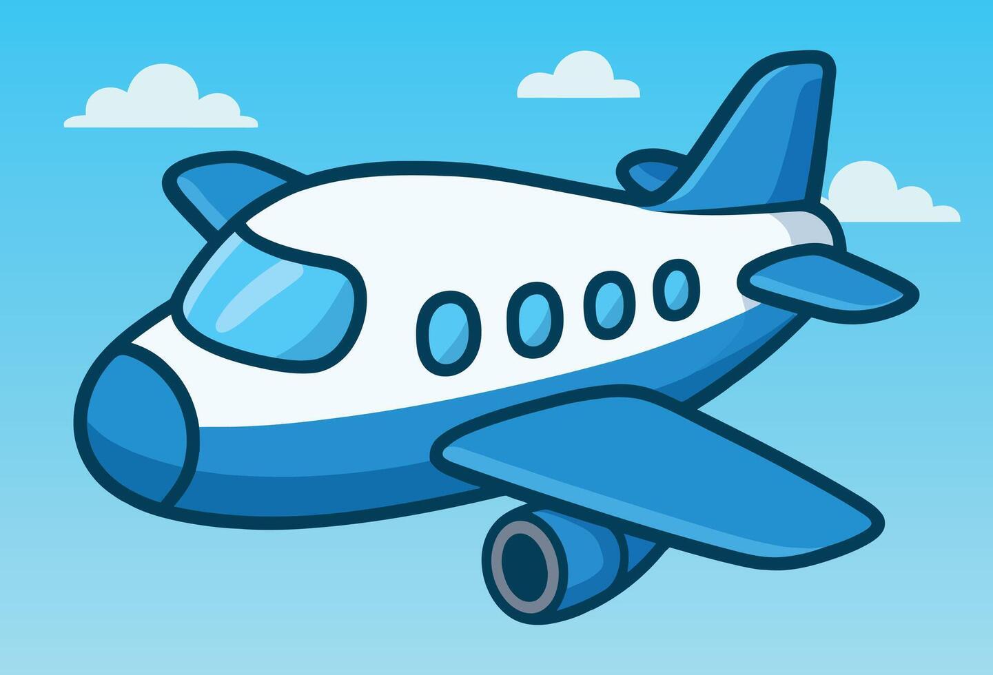 Blue cartoon airplane in the sky vector