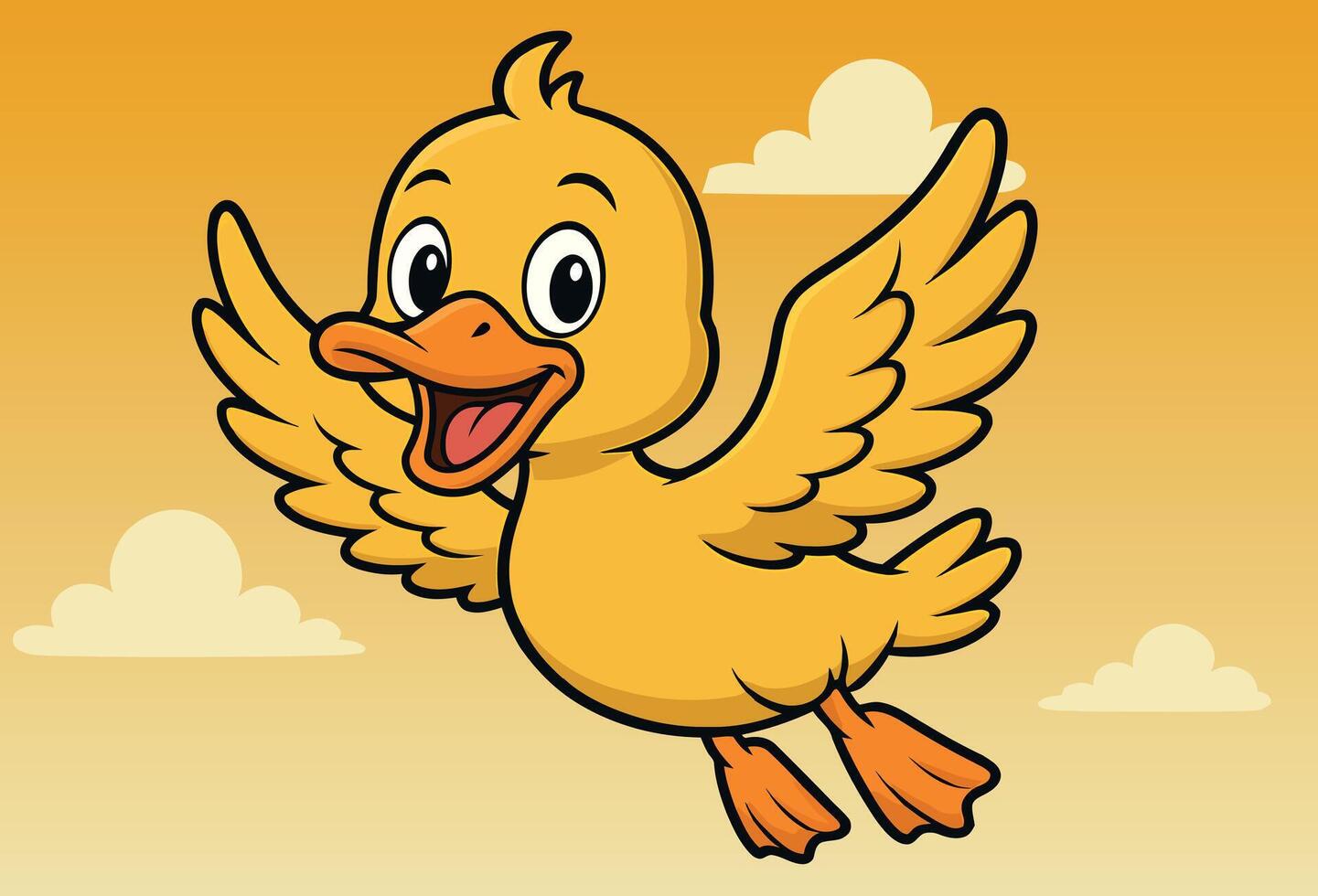 cartoon duck flying in the sky vector