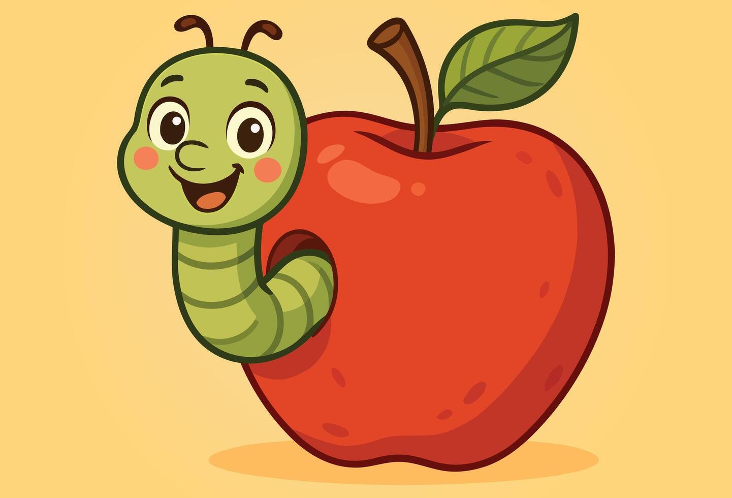 Cartoon worm inside red apple vector
