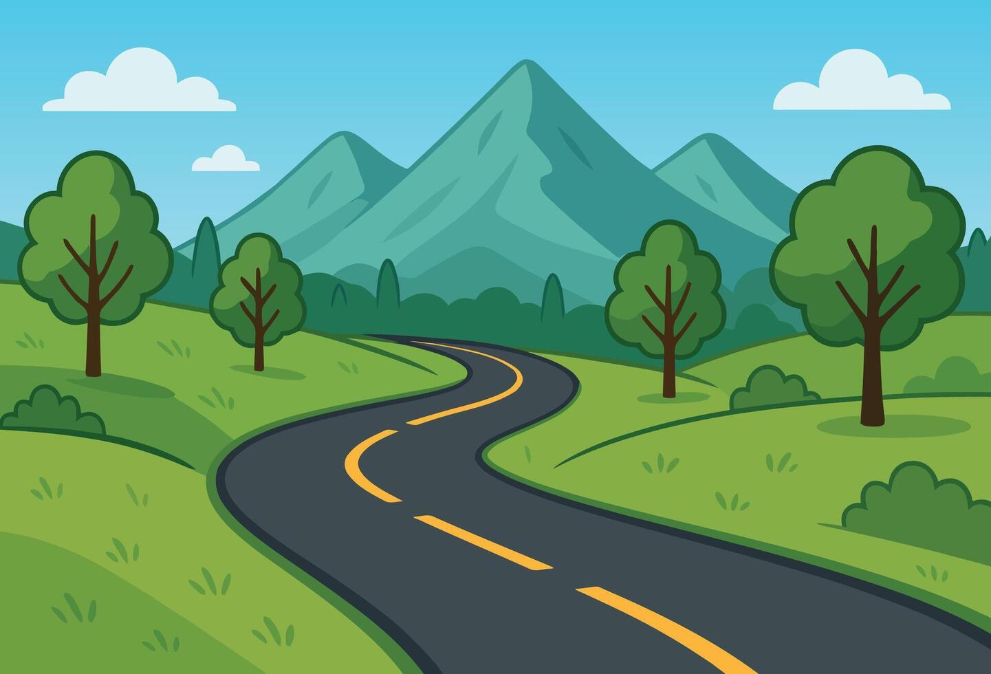 Winding road in green landscape vector