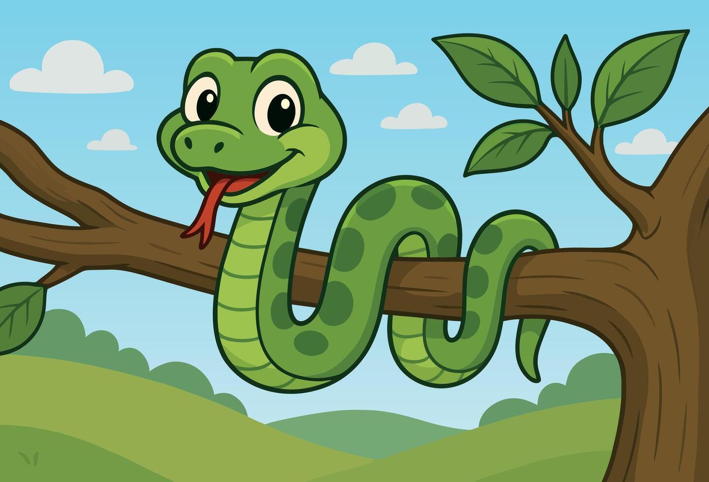 Cartoon snake on a branch vector