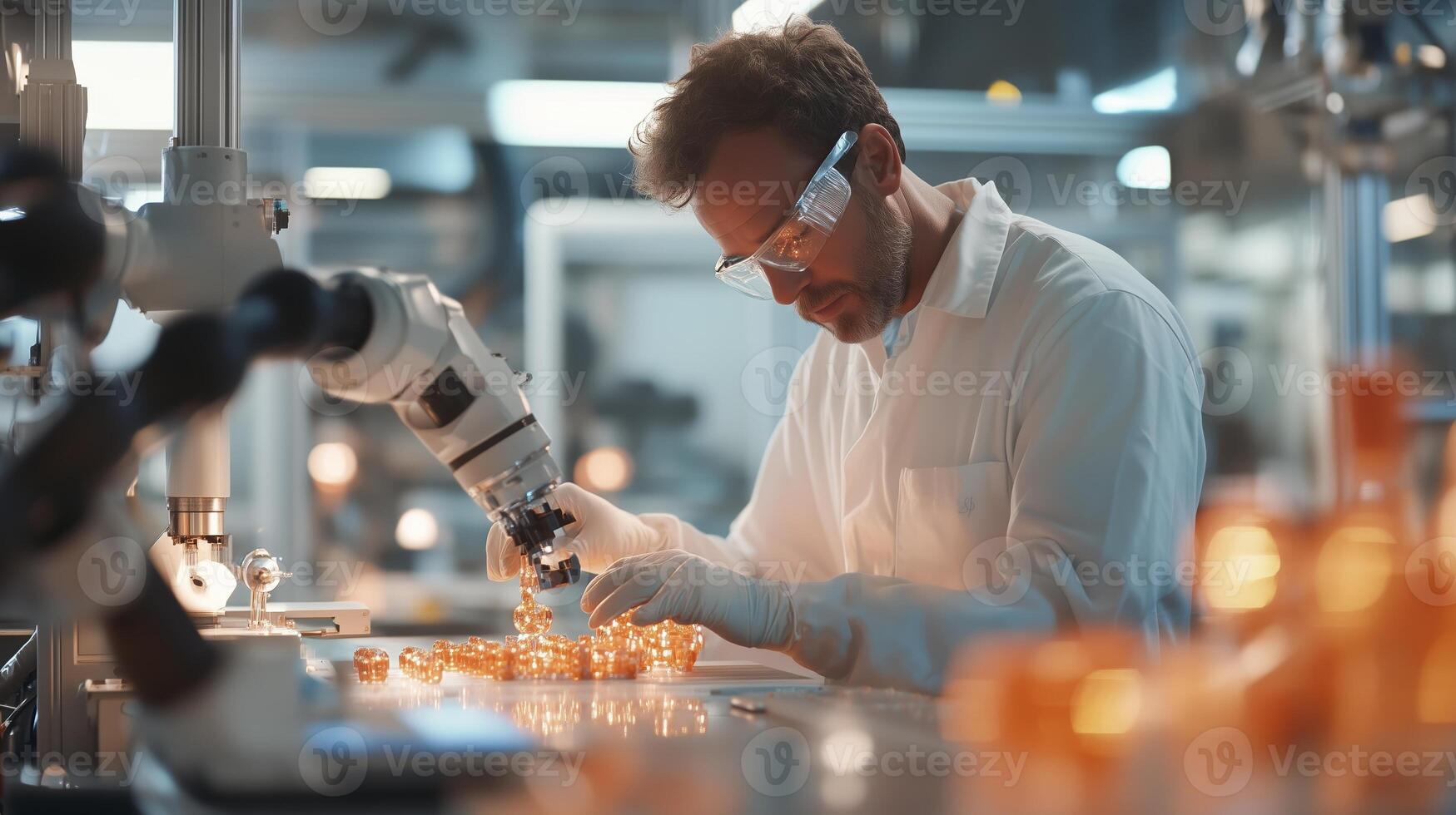 Scientist working with advanced technology in a laboratory setting during daylight hours photo
