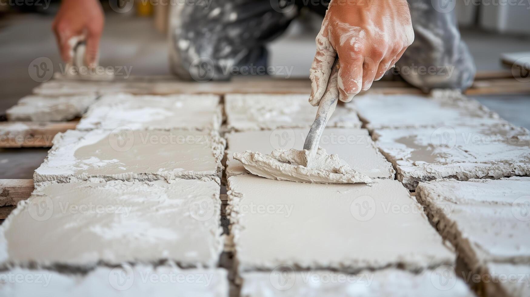 Crafting cement tiles during a home renovation project in a modern interior space photo
