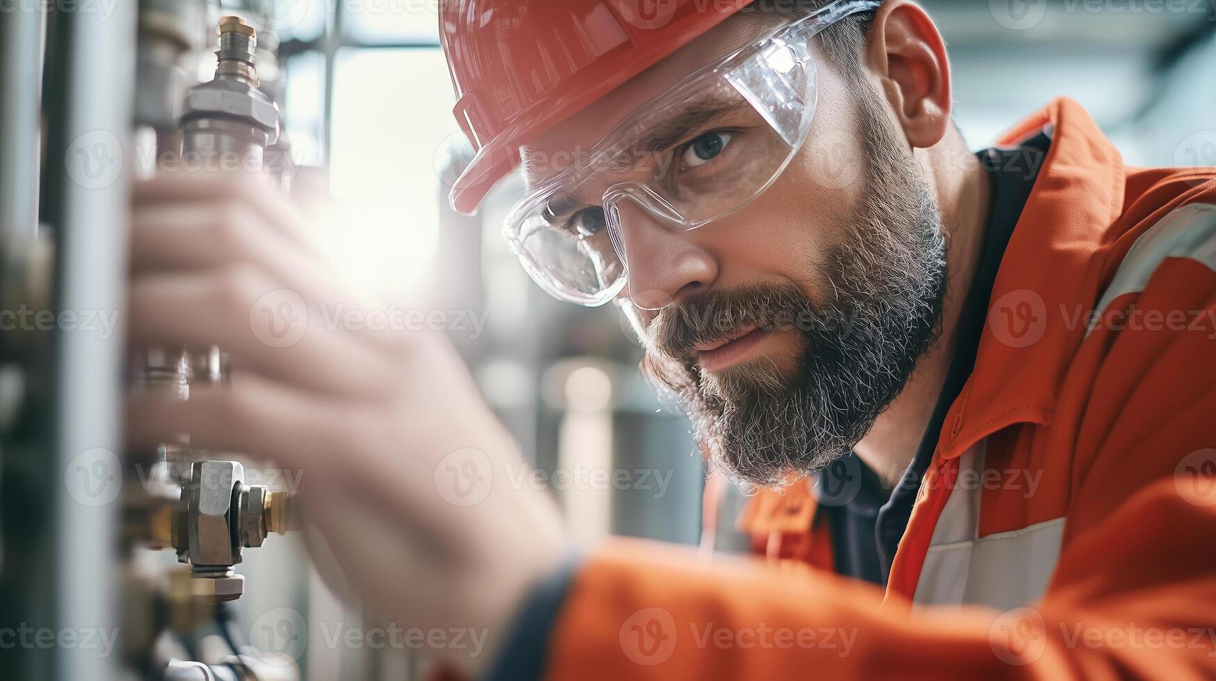 Skilled technician working on machinery in an industrial environment during daylight photo