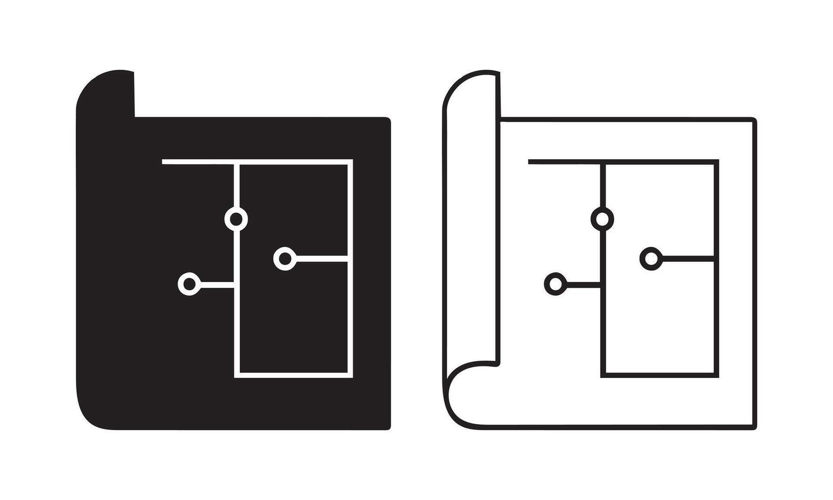 Blueprint or Schematic Silhouette and Line Art Icon vector