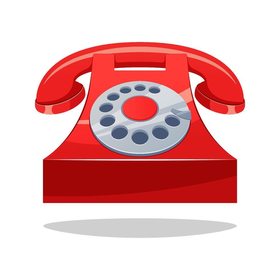 Red retro telephone. Red phone with rotary isolated on white background. vector