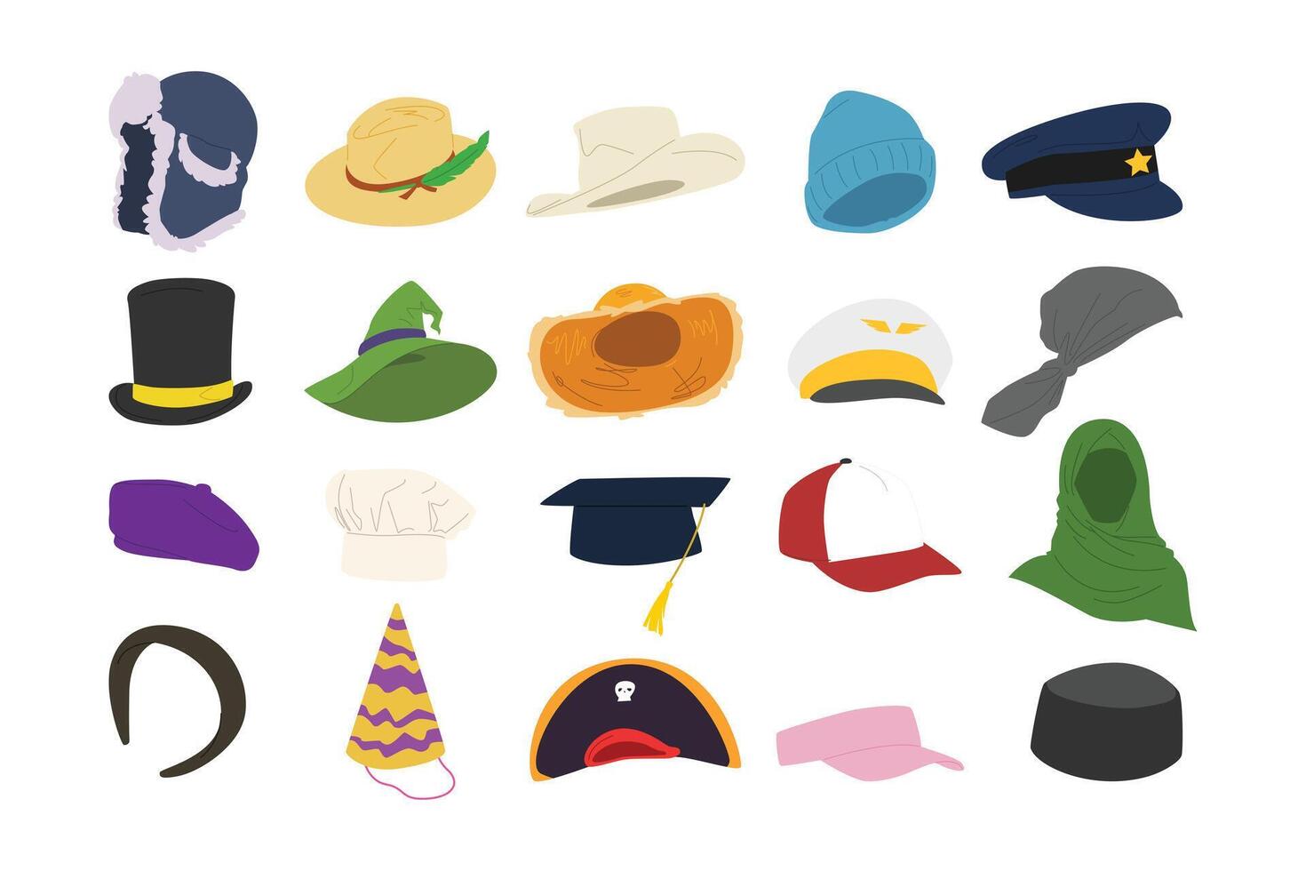 Diverse collection of hats and headgear vector