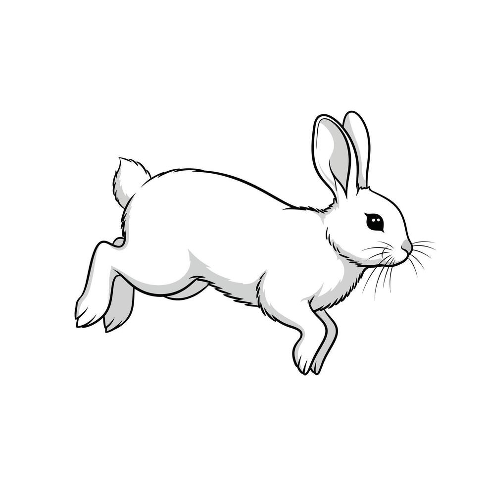 White Rabbit Leaping Side Profile Line Art Illustration vector