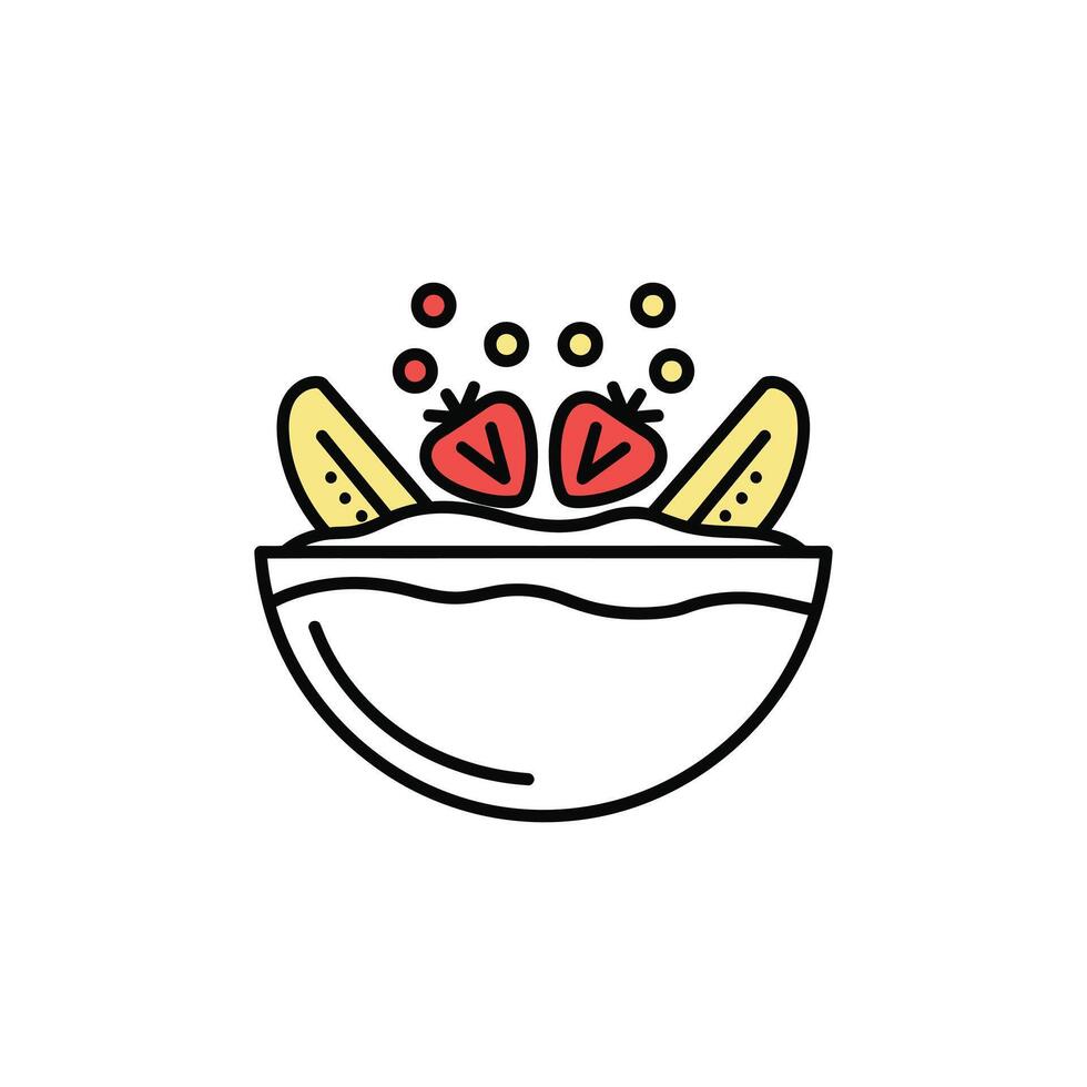 Bowl of Yogurt with Strawberries and Banana Slices vector