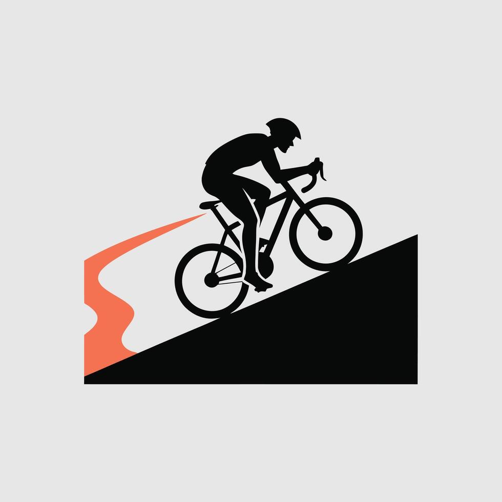 Cyclist Silhouette Climbing Hill Black Red Graphic vector