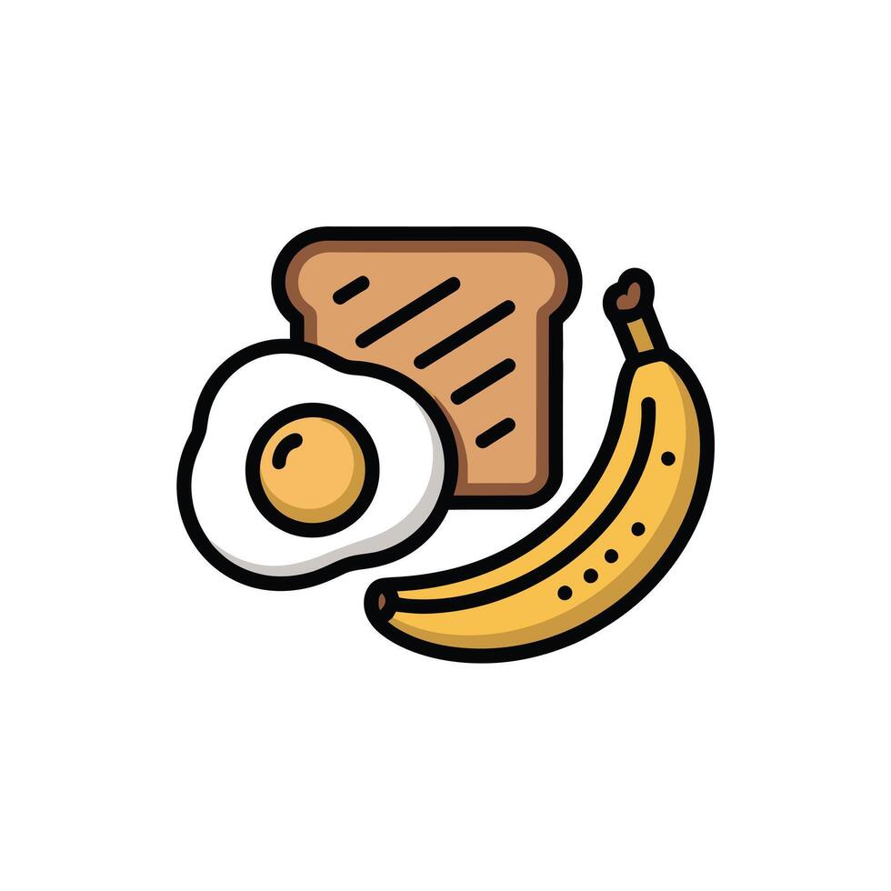 Fried Egg Toast Banana Breakfast Food Icon image vector