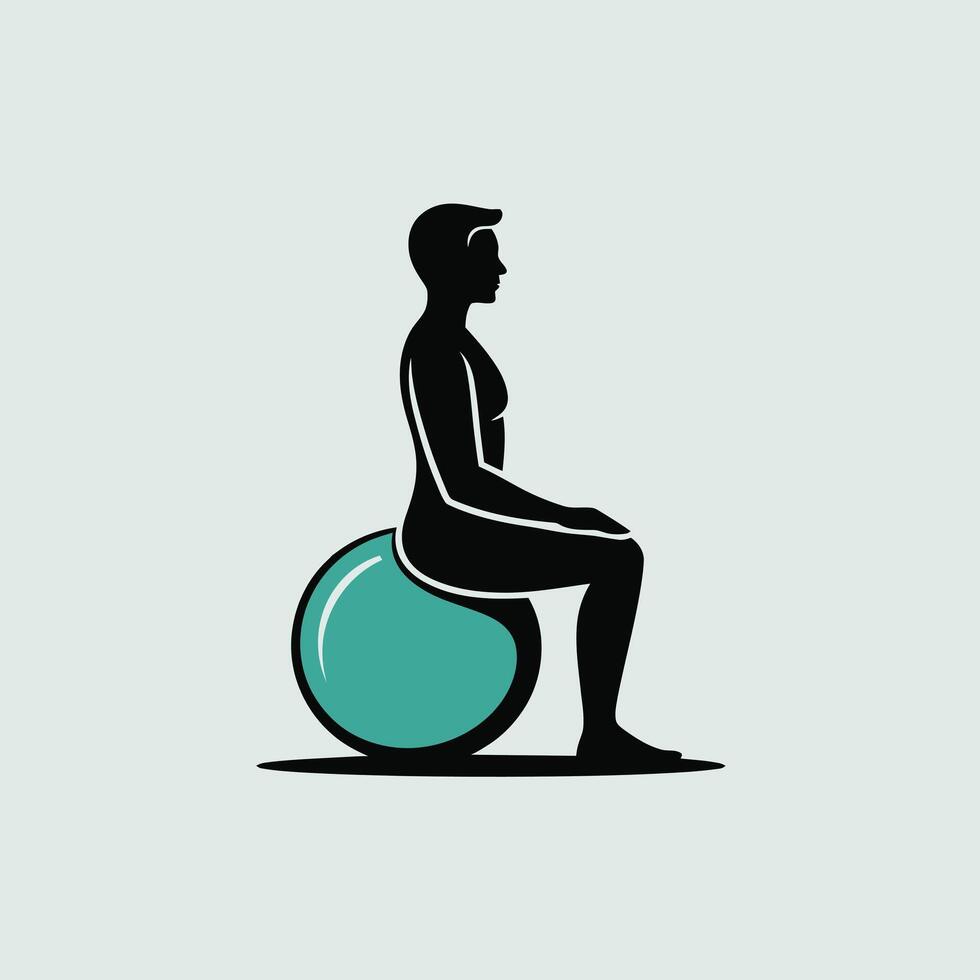 Man Silhouette Sitting Teal Exercise Ball Fitness image vector