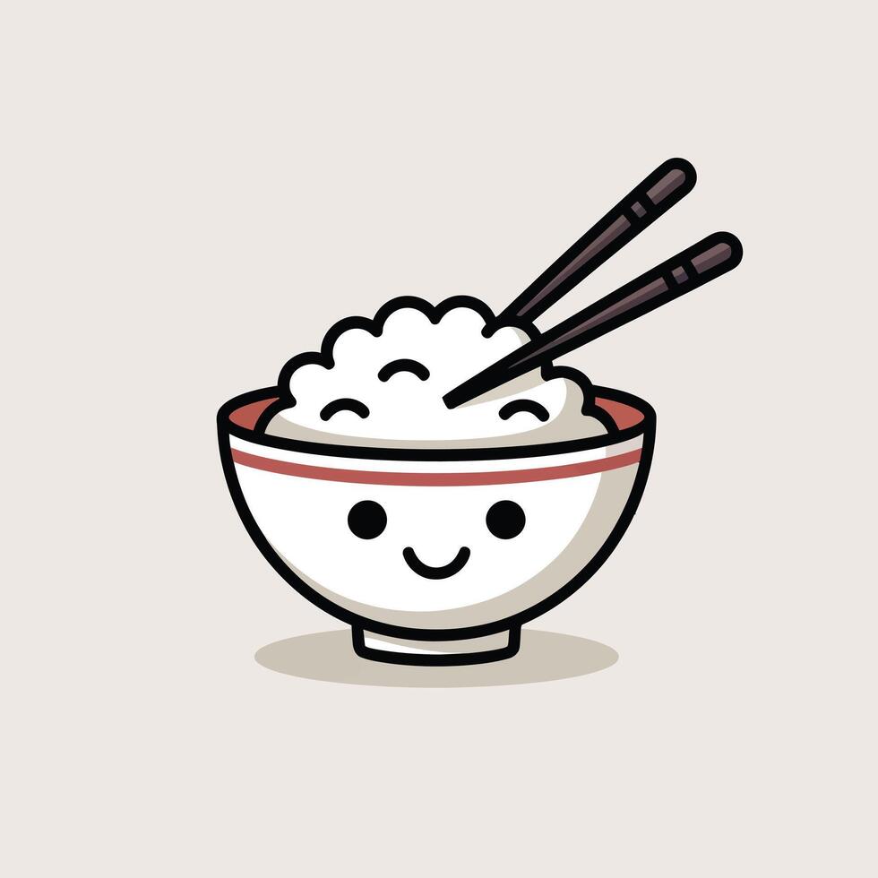 Cute Cartoon Bowl of Rice with Chopsticks image vector