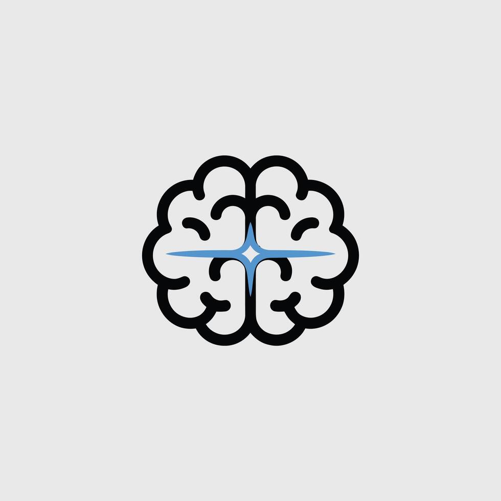 Blue Star Inside Black Outline Brain Icon symbol idea vector