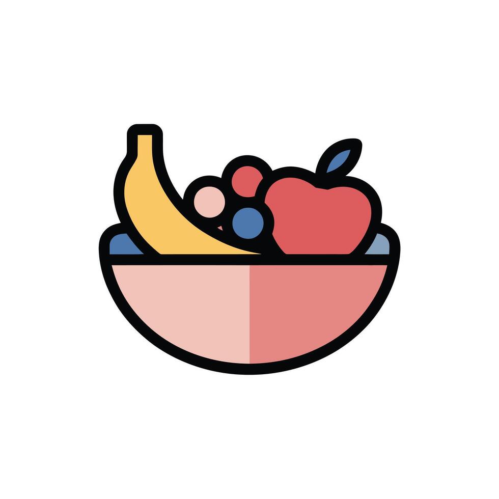 Fruit Bowl Icon Banana Apple Berries Pink Peach Blue vector