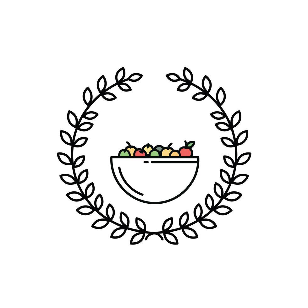 Fruit Bowl with Laurel Wreath Outline Design Colorful Fruits vector