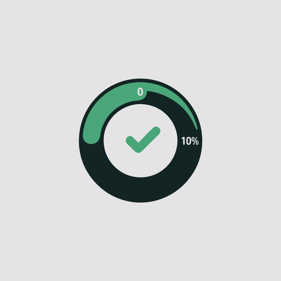 Green and Dark Green Circular Progress Bar Showing 10 Percent Complete vector