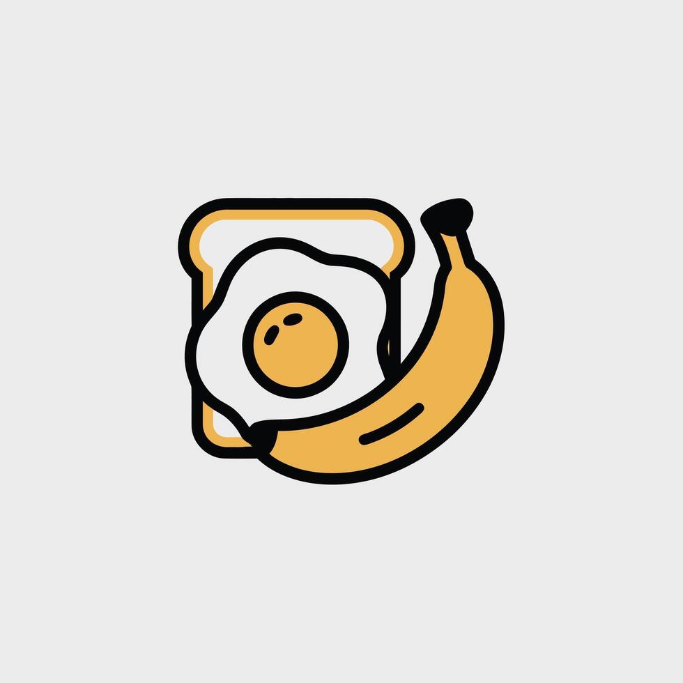 Fried Egg on Toast with Banana Icon Graphic breakfast vector