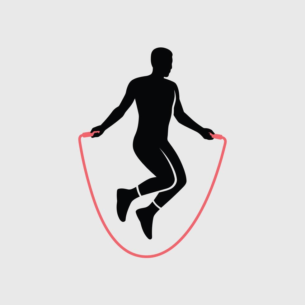 Man Jumping Rope Silhouette Red Rope Fitness Exercise vector