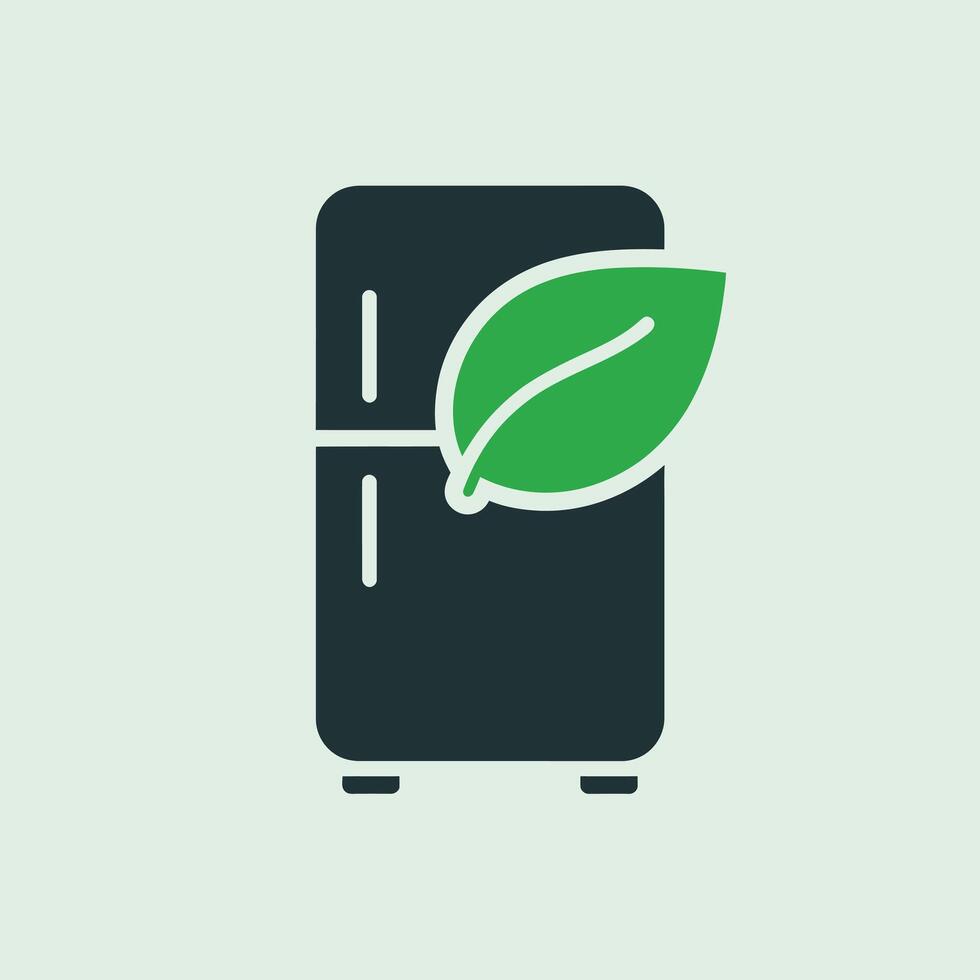 Green Leaf Eco Friendly Refrigerator Icon nature vector
