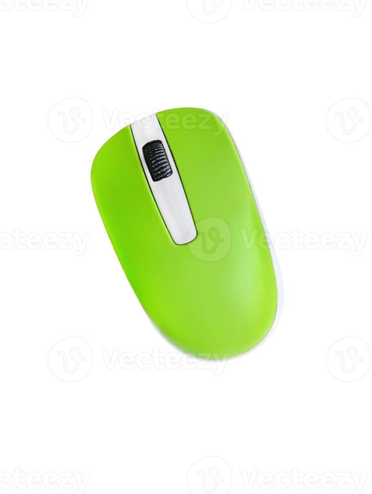Green computer mouse on a white background photo
