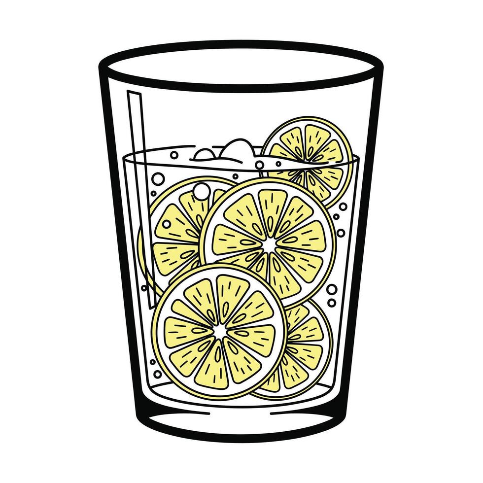 Glass of Sparkling Water Lemon Slices Illustration vector