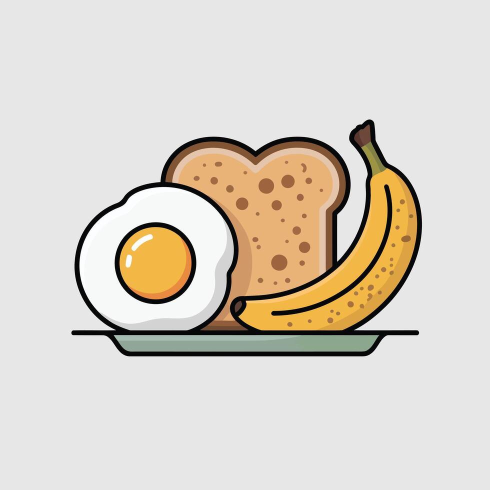 Fried Egg Toast Banana Breakfast Food Illustration 3 vector