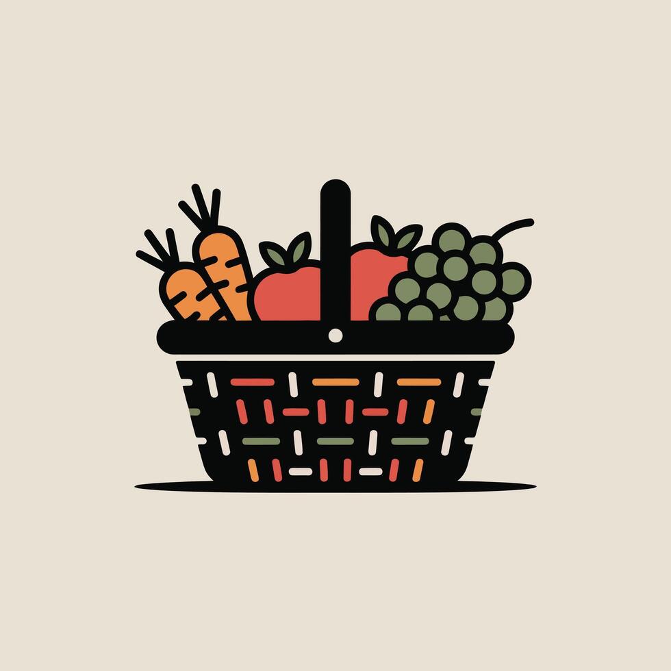 Colorful Fruit and Vegetable Basket Icon Illustration vector