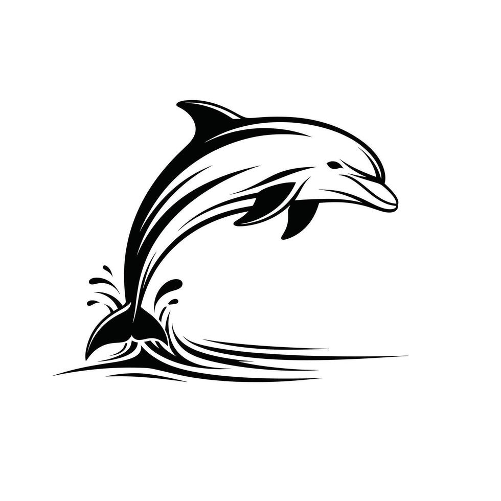 Black and White Dolphin Leaping from Ocean Wave jumping vector