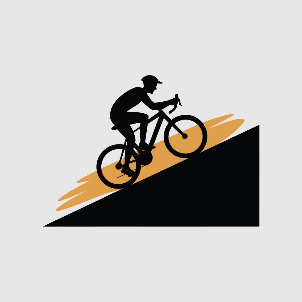 Cyclist Silhouette Ascending Hill Black Orange Graphic vector