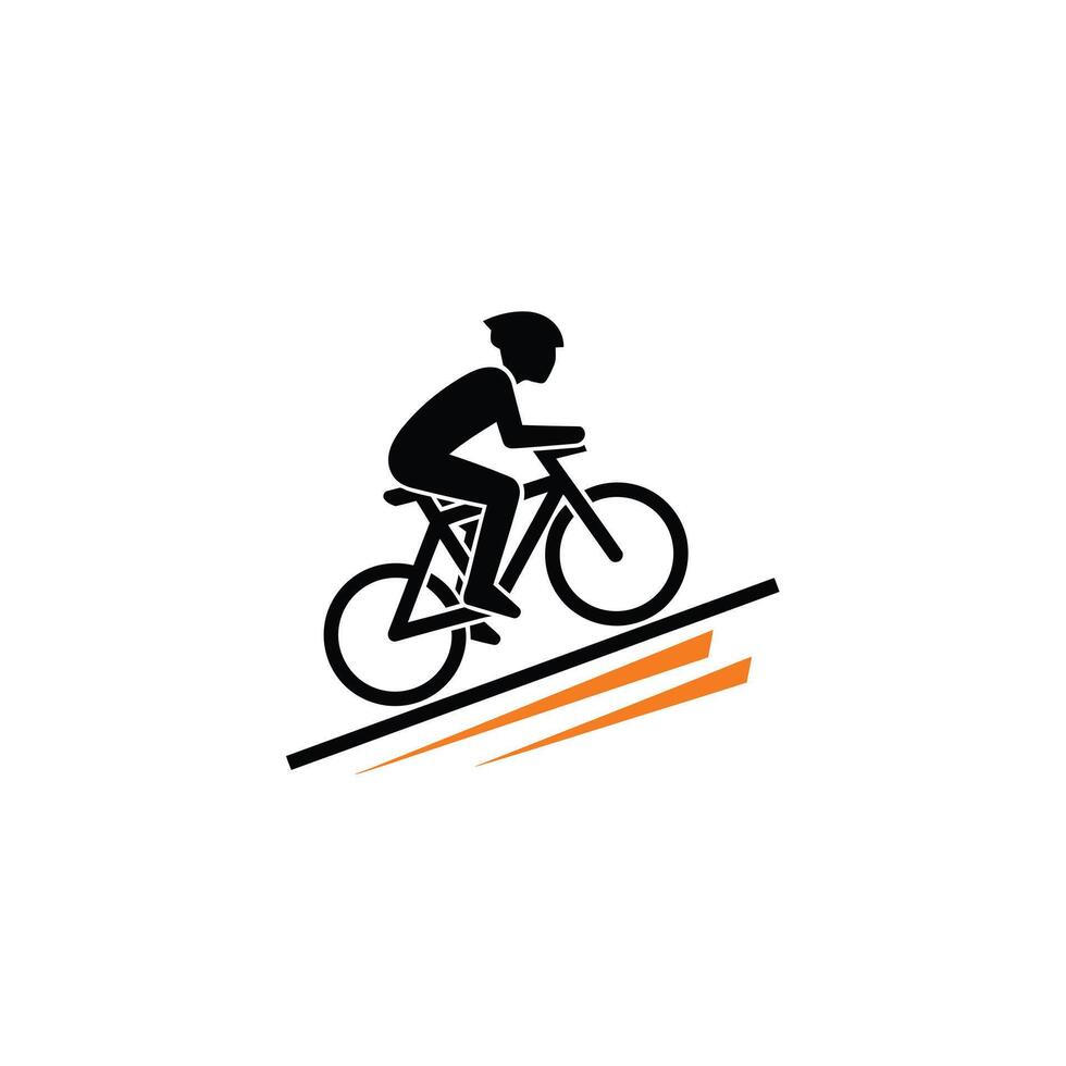 Cyclist Riding Bicycle Up Orange Ramp Black Silhouette vector