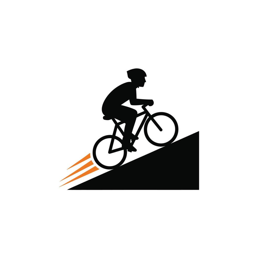 Cyclist Riding Bicycle Up Hill Black Silhouette biking vector