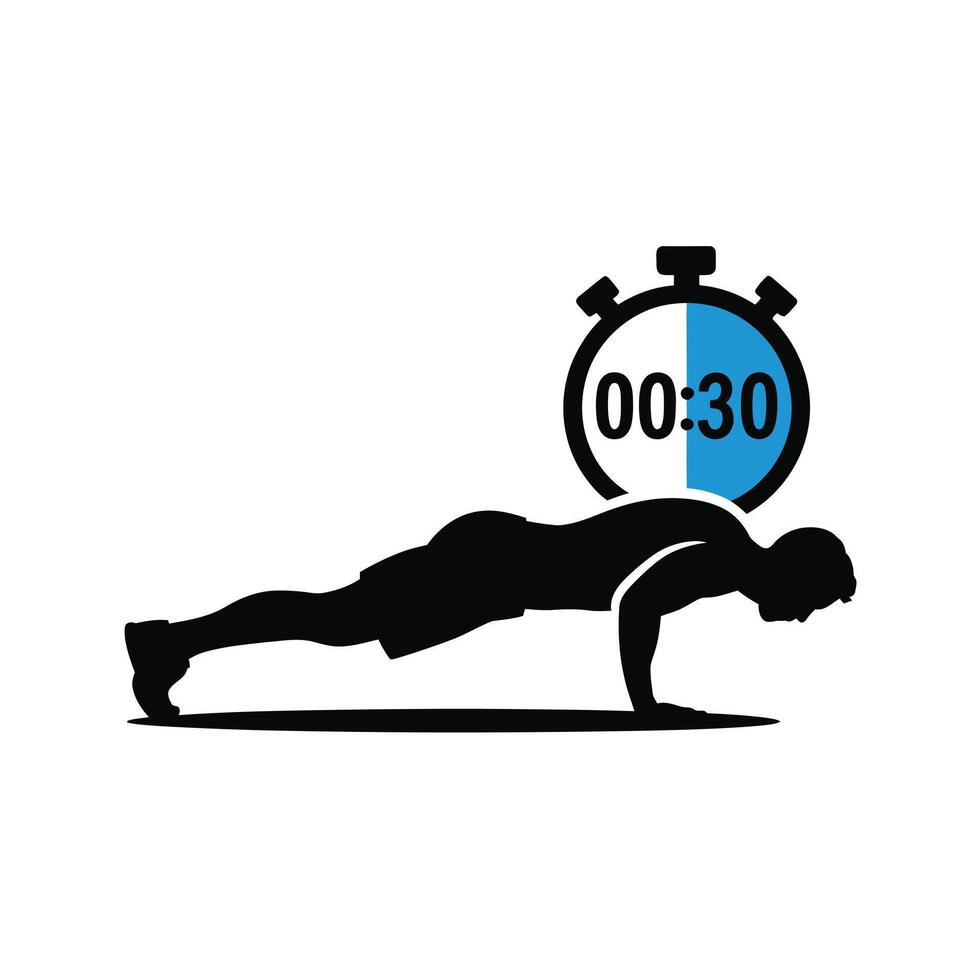 Man Performing Plank Exercise Thirty Second Timer workout vector
