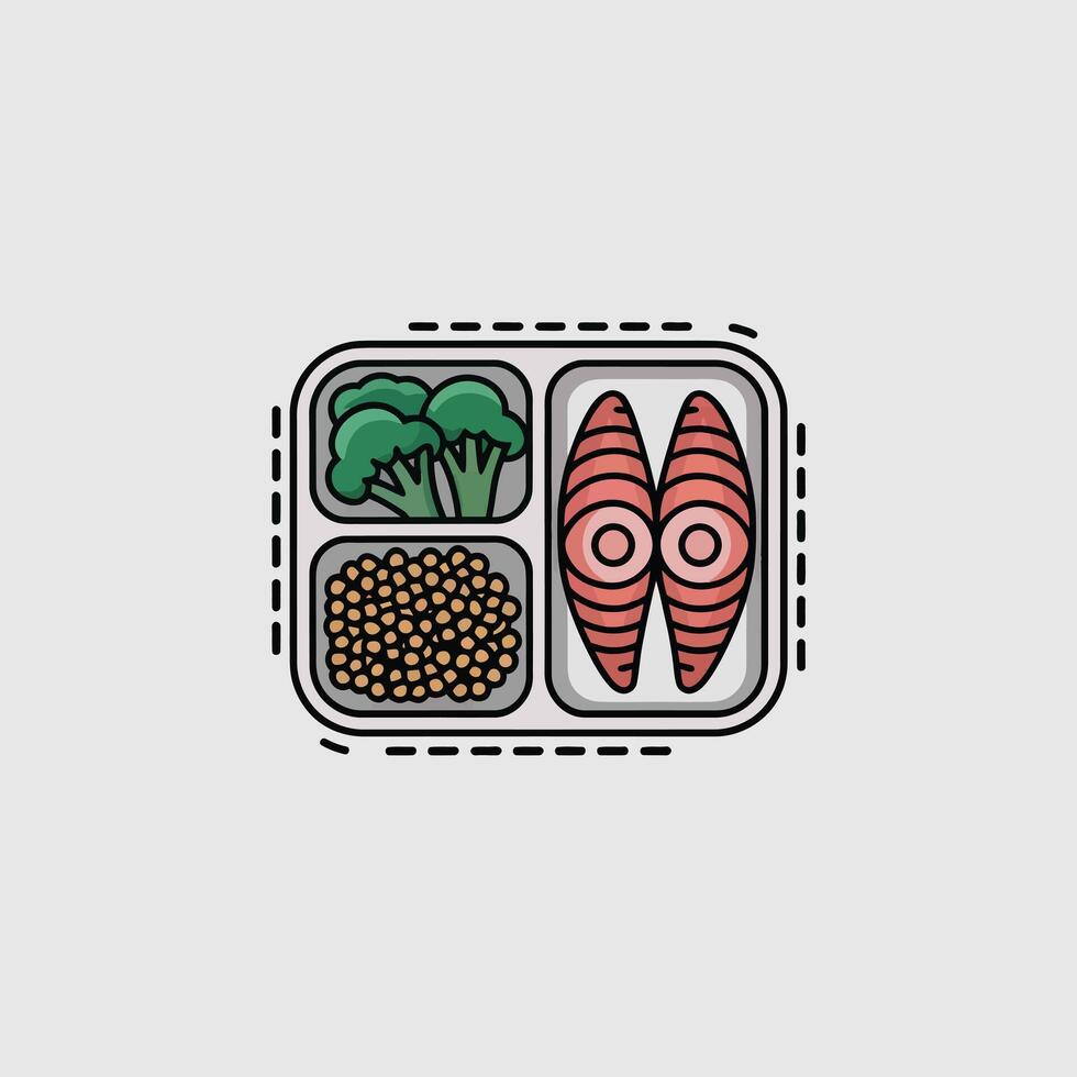 Healthy Meal Prep Tray Salmon Broccoli Lentils healthy food vector