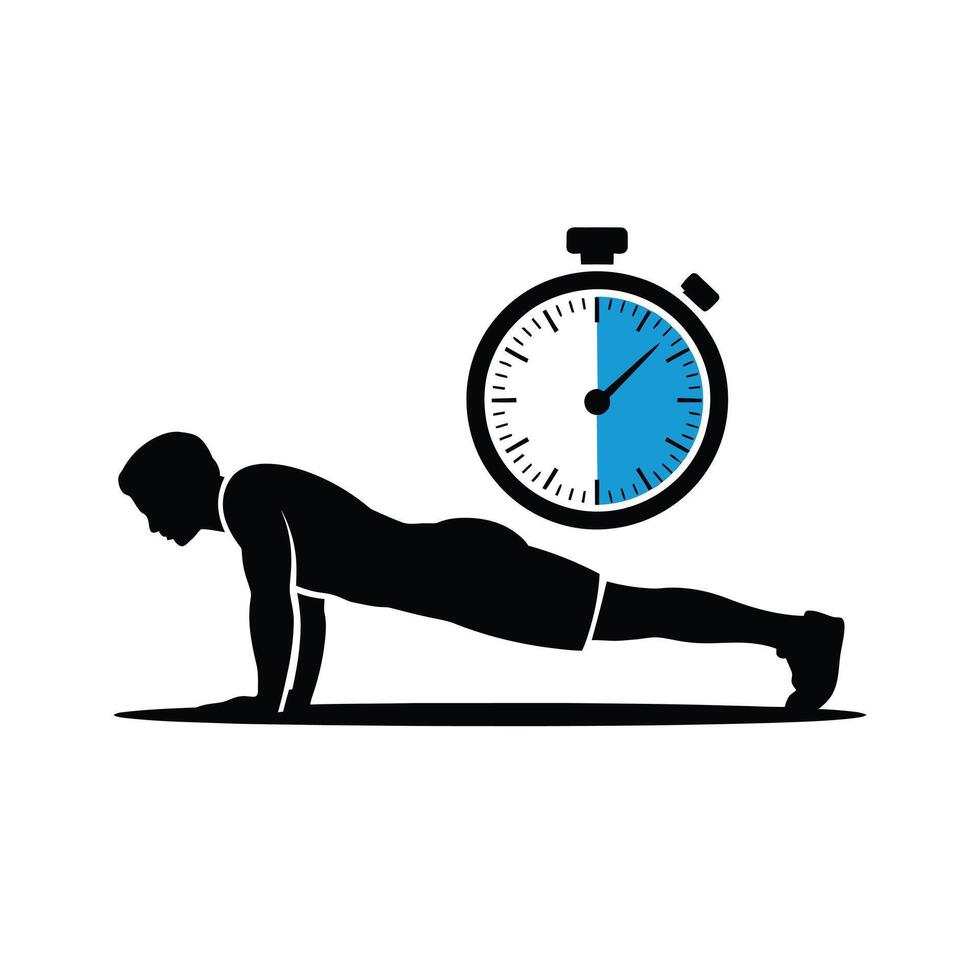 Man Performing Plank Exercise Stopwatch Timer Fitness Workout vector
