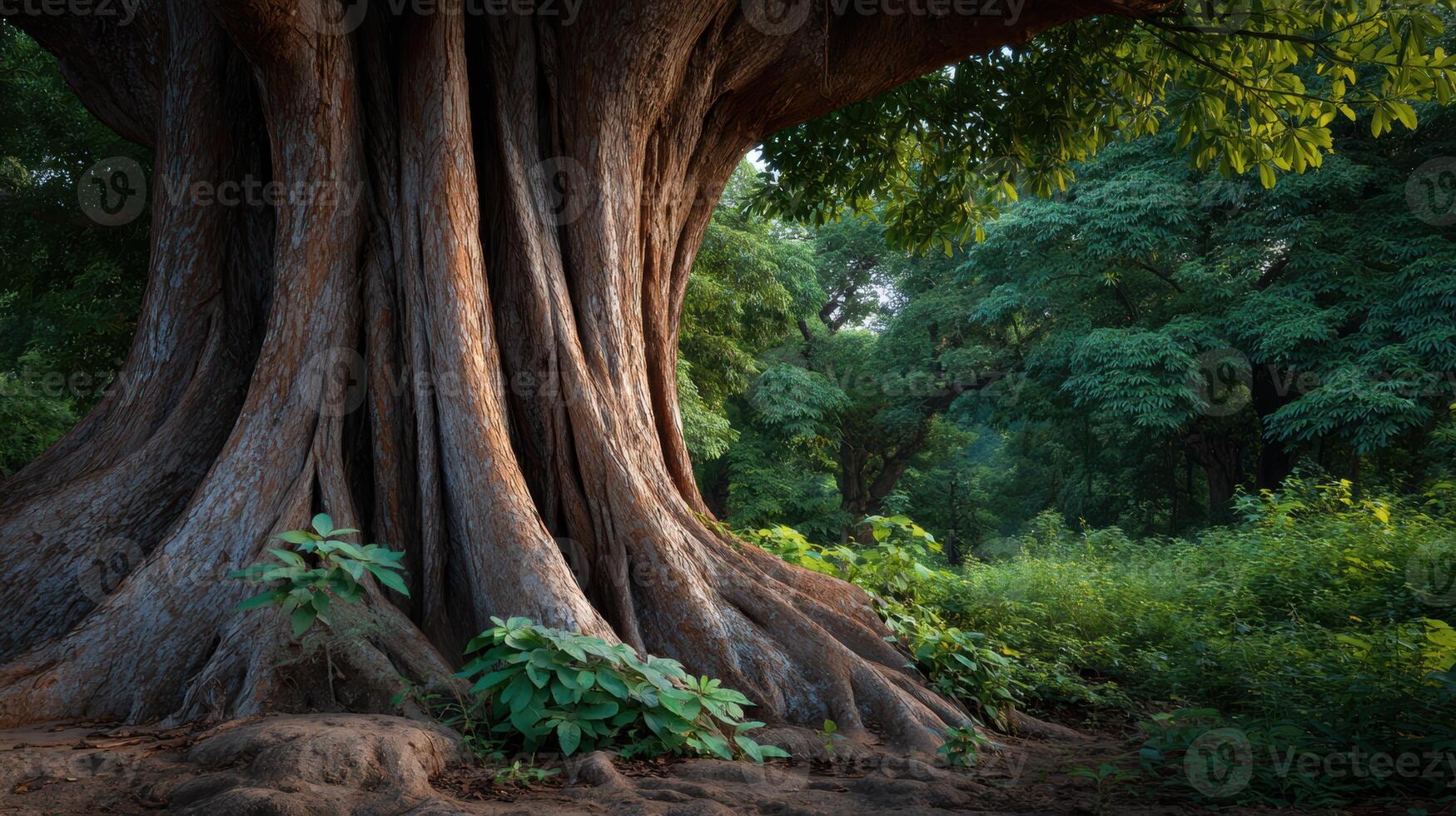 An old growth tree stands tall in a vibrant forest showcasing natures resilience and the beauty of our planet photo