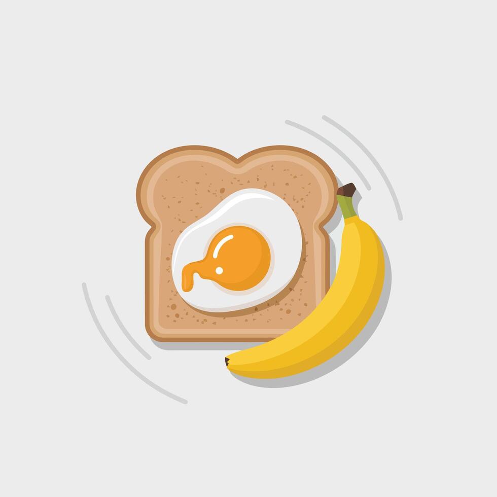 Fried Egg on Toast with Banana Breakfast Food Illustration vector