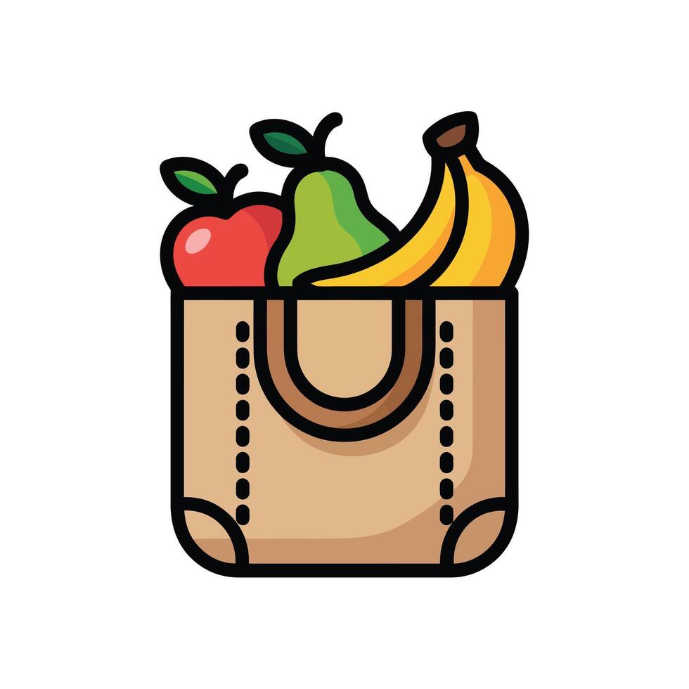 Brown Tote Bag with Red Apple Green Pear Yellow Bananas vector